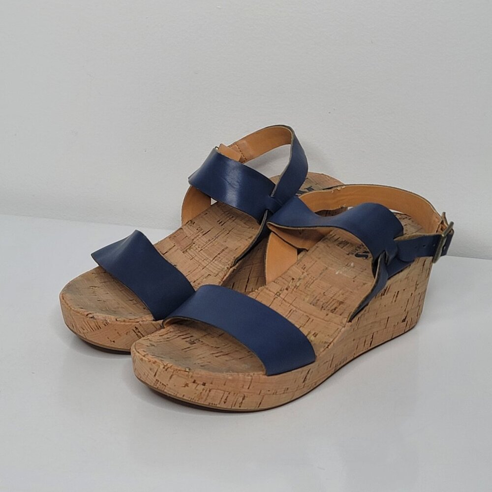 Korks Kork-Ease 9 Sandals Platform Wedge Ankle Strap Leather‎ Blue Open Toe